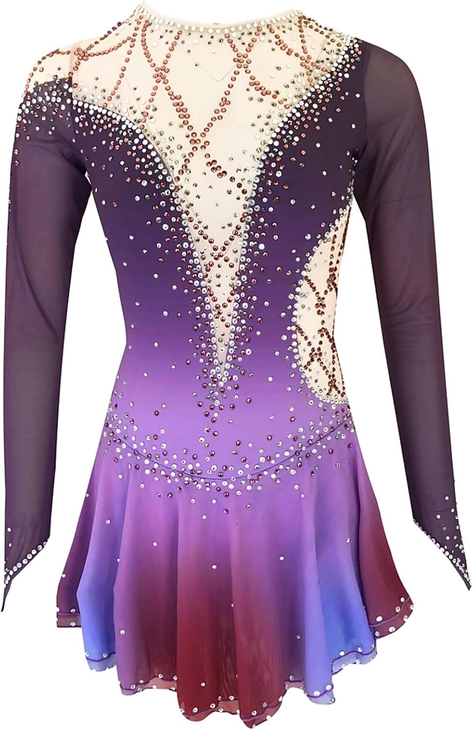 Professional Girl Figure Skating Dress Open Back Comfortable Breathable Rhinestone Wear
