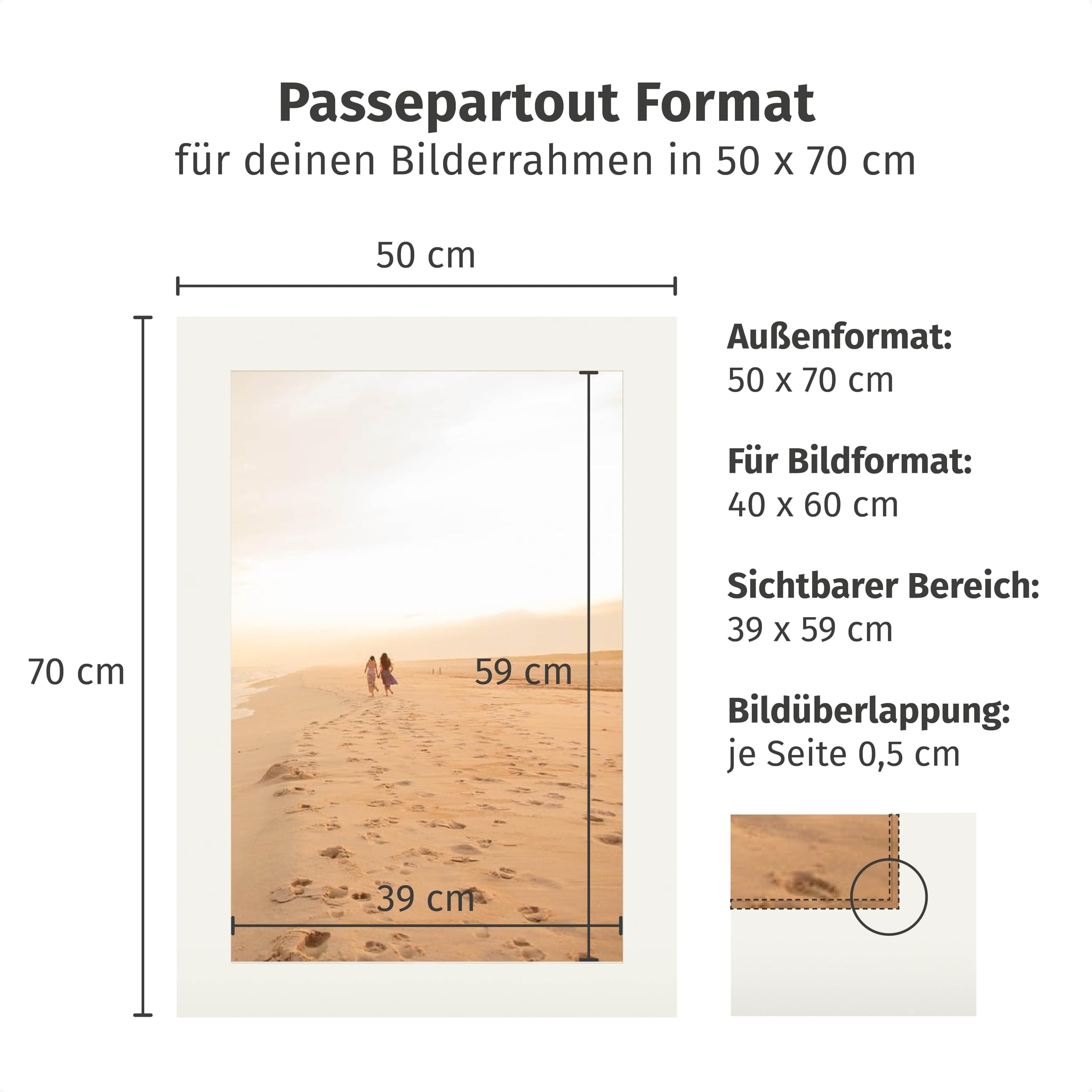 Cadre Blanc 50x70 Passe-partout 60x80cm Rahmendesign24 | Découpe 50x70cm - Blanc Crème - Carton Sans Acide - Protection UV Passe-partout Sans Acide 60x80 Protection Photo Cadre