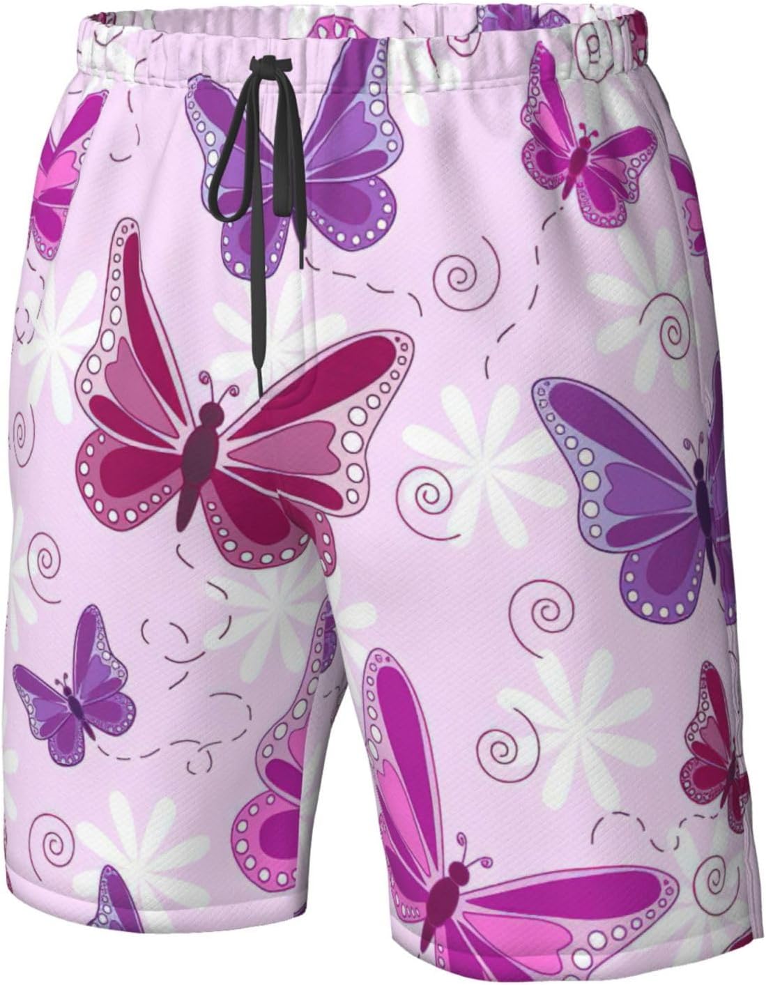 Butterfly Print Men's Hawaiian Beach Shorts Elastic Novelty Summer Casual Shorts with Pocket