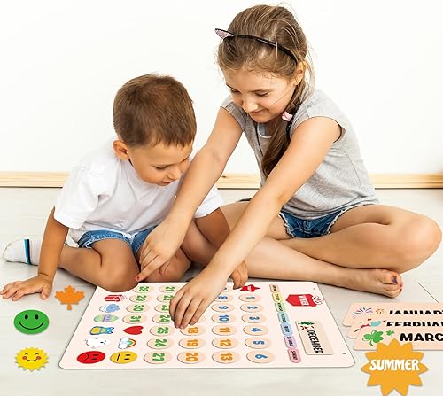 Miniatura 6 de Calendario de madera para niños calendario perpetuo para que los niños aprendan temporadas meses y días de la semana calendario preescolar para