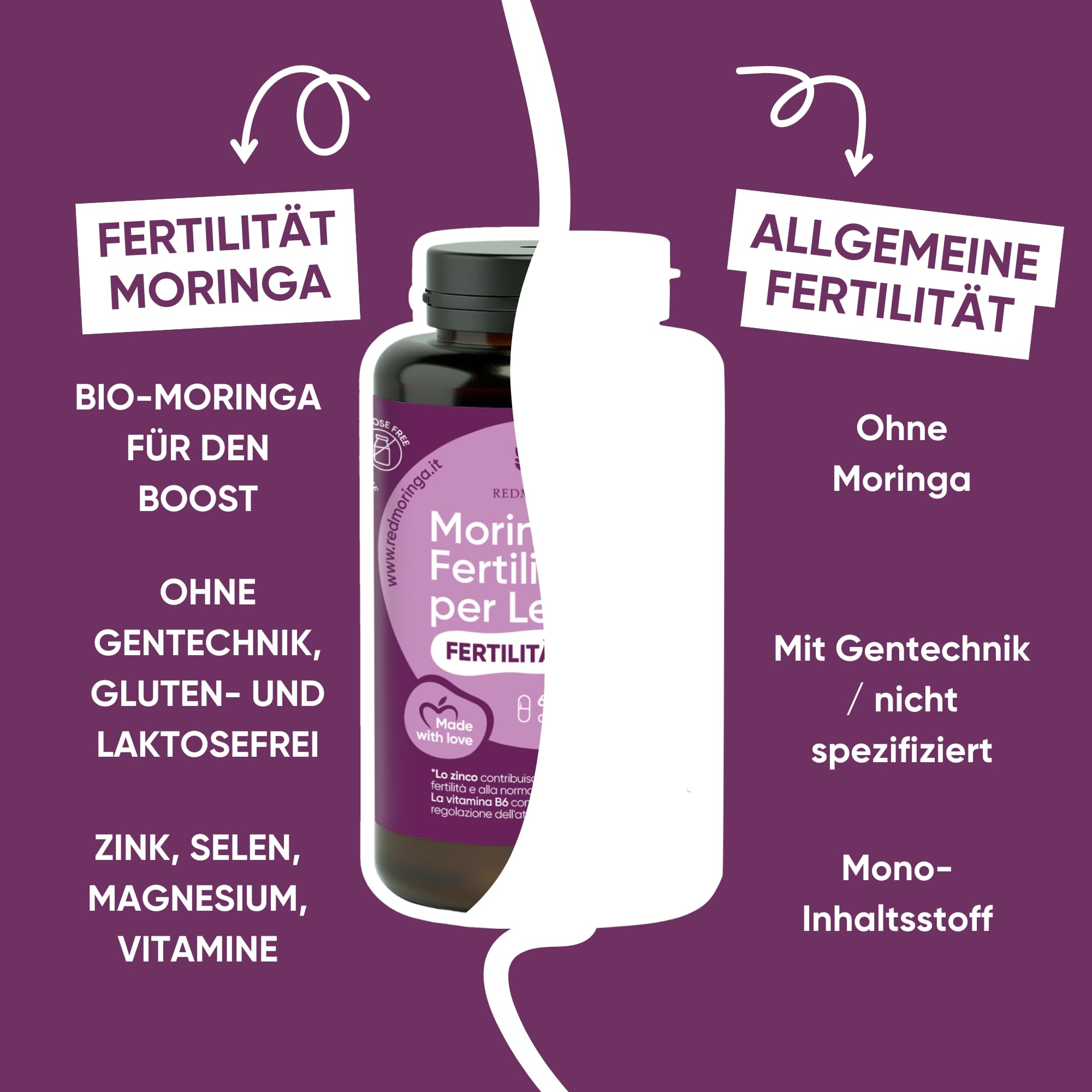 Red Moringa Kinderwunsch & Schwangerschaft Komplex - Moringa Kapseln mit Zink, Vitamin B12 & B6, Folsäure Kinderwunsch - Fördert weibliche Fruchtbarkeit, Hormonunterstützung & Zyklus - 180 Kapseln