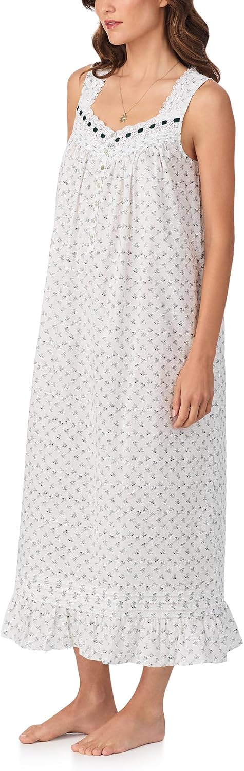 Eileen West Womens Sleepwear & Loungewear - Woven Lawn Collection - 100% Cotton Breathable Sleeveless 50" Long Nightgown