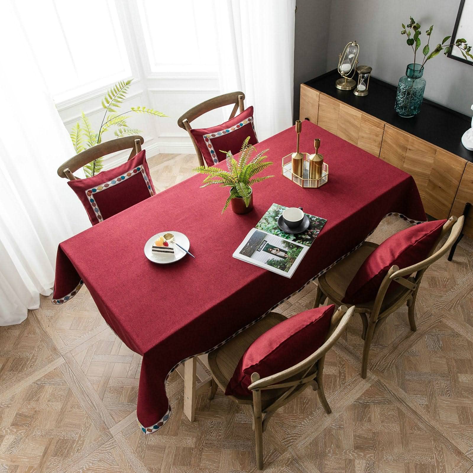 Tovaglia in Tela Cerata Quadrata Copri Tavolo Cucina Moderna Quadrato Ricamo Tavola Antimacchia Piedi Biancheria Rosso Decorazione per Protezione 140X250Cm