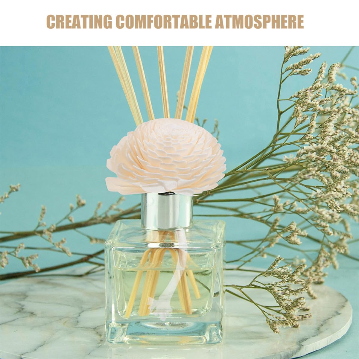 MAGICLULU Diffuseur de Parfum 2pcs Tête de Fleur en Corde de Coton Beige, Diffuseur D'huiles Essentielles Léger et Élégant pour Décoration de Voiture ou Intérieur
