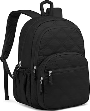 Travel Backpack for Women Bag Quilted 15.6 Inch Laptop Backpacks College School Bookbag Lightweight Casual Daypack Water Resistant Computer Backpacks for Girls Students Teacher Work Black