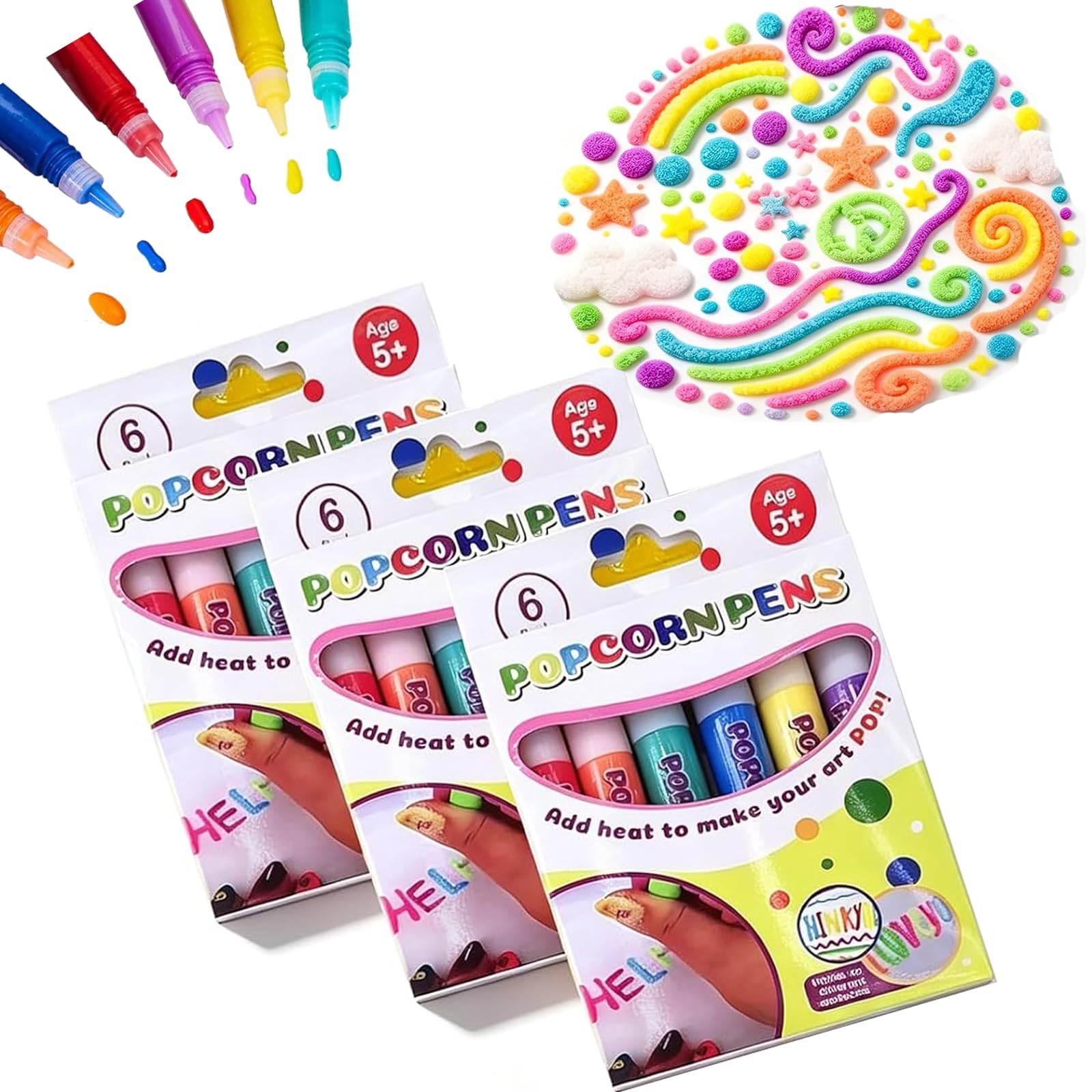 18PCS Popcorn Pens, Popcorn Pens Puffy, 3D Magic Popcorns Pen,3D Relief Art Pen, Works on Different Surfaces for Drawing and Coloring (18)