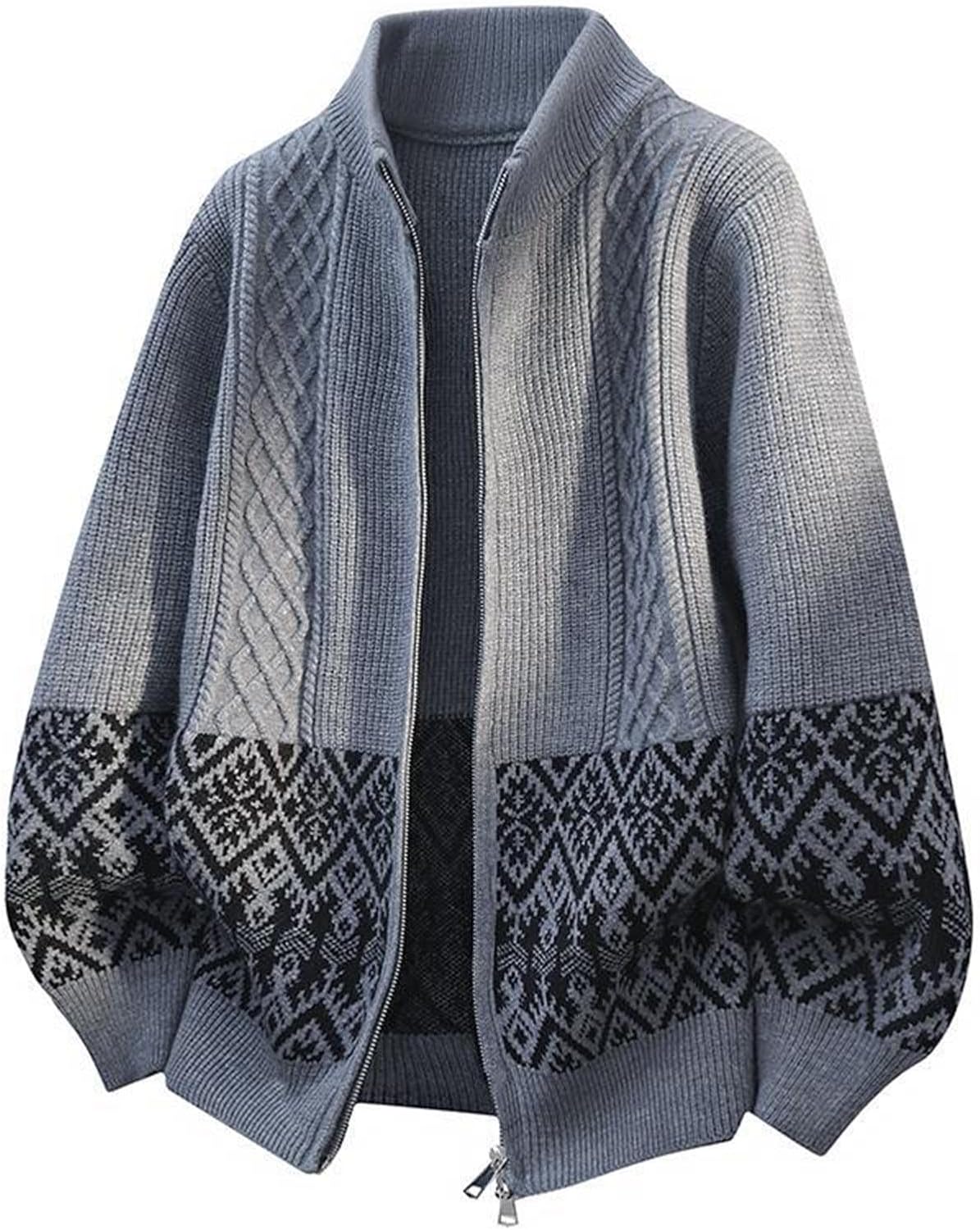 Men's Slim Fit Full Zip Up Stand Collar Casual Knitted Sweaters Long Sleeve Casual Cardigan Big and Tall Fashion Tops