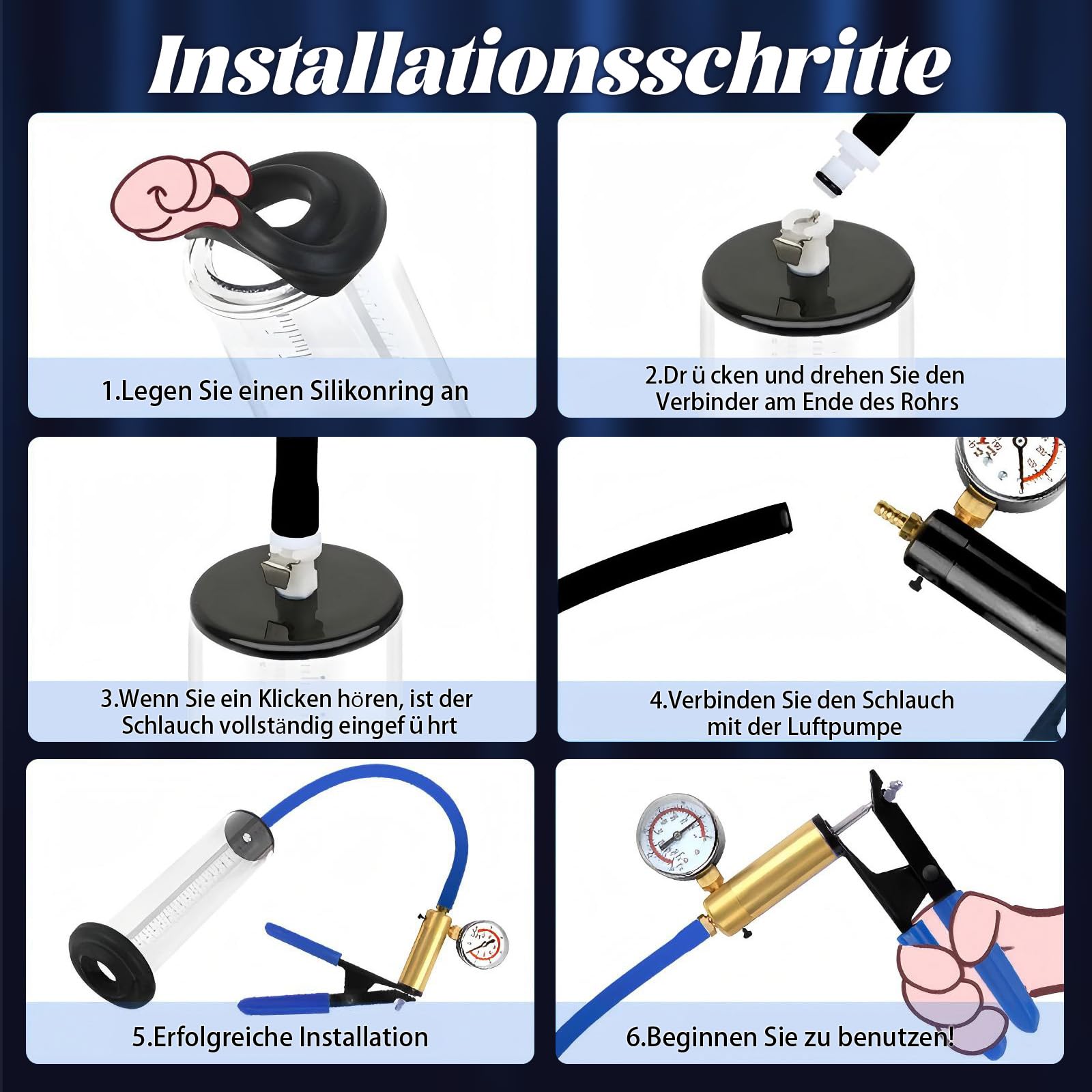 Pompes à Pénis pour Agrandir son Pénis Sex Toýs Homme Pompe a Penis Manuelle avec Poignée en Métal et Manomètre Pompe Penis avec 6 Anneaux de Pénis Extenseur de Pénis Masculin