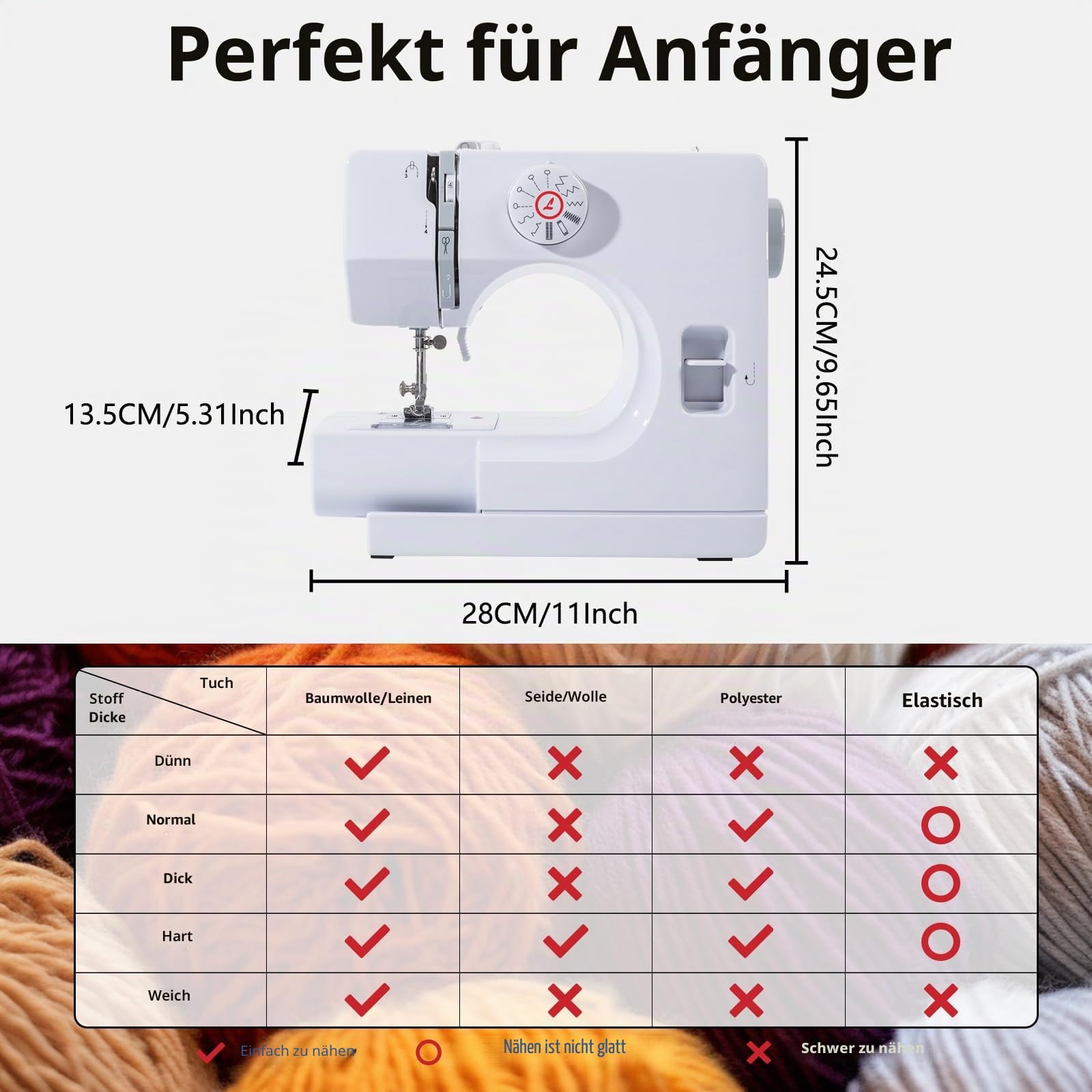 Nähmaschine für Anfänger, Elektrische Nähmaschine Kleine, 12 Stichprogrammen Handnähmaschine Mini Sewing Machine, Tragbare Nähmaschines mit LED-Licht, Fußpedal & Nähset (Grey)