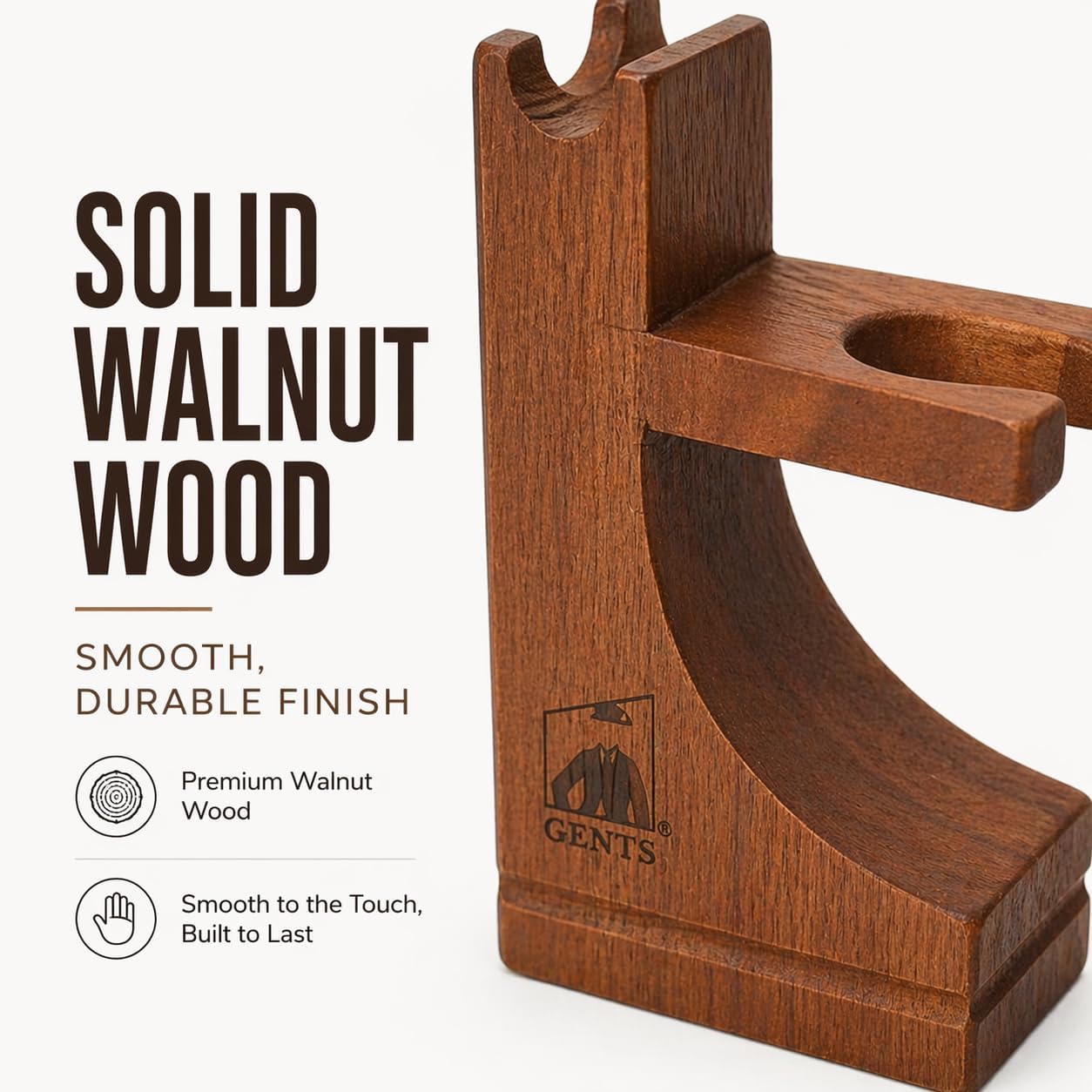 G.B.S Deluxe Wooden Shaving Razor and Shave Brush Stand - Safety Razor Brush Holder. Prolong The Life of Your Shaving Brush and Razor, Walnut Wood Finish