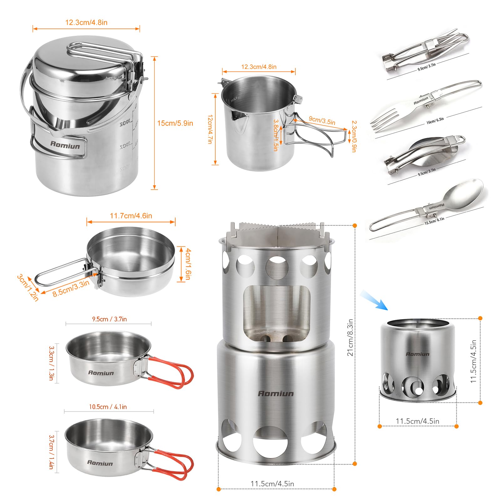 Camping-Kochgeschirr-Set, 1-Liter-Topf mit klappbarem Holzofen-Besteck und Schüsseln zum Kochen im Freien, zum Suppenkochen und Braten