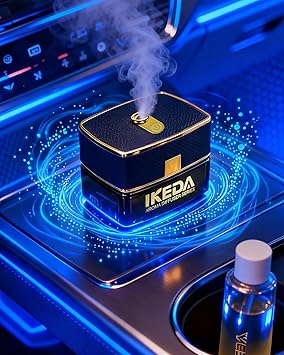 Smart Car Air Fresheners | Luxury Car Aroma Diffuser | with 120ml Long Lasting Perfume | Auto On/Off Car Diffuser | Mini Cube Diffuser for Car, Home by Ikeda Black