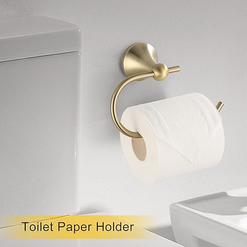 Miniatura 4 de Juego de accesorios de baño dorados de 4 piezas, accesorios de baño dorados cepillados, toallero de 23.6 pulgadas, gancho para toallas, soporte para
