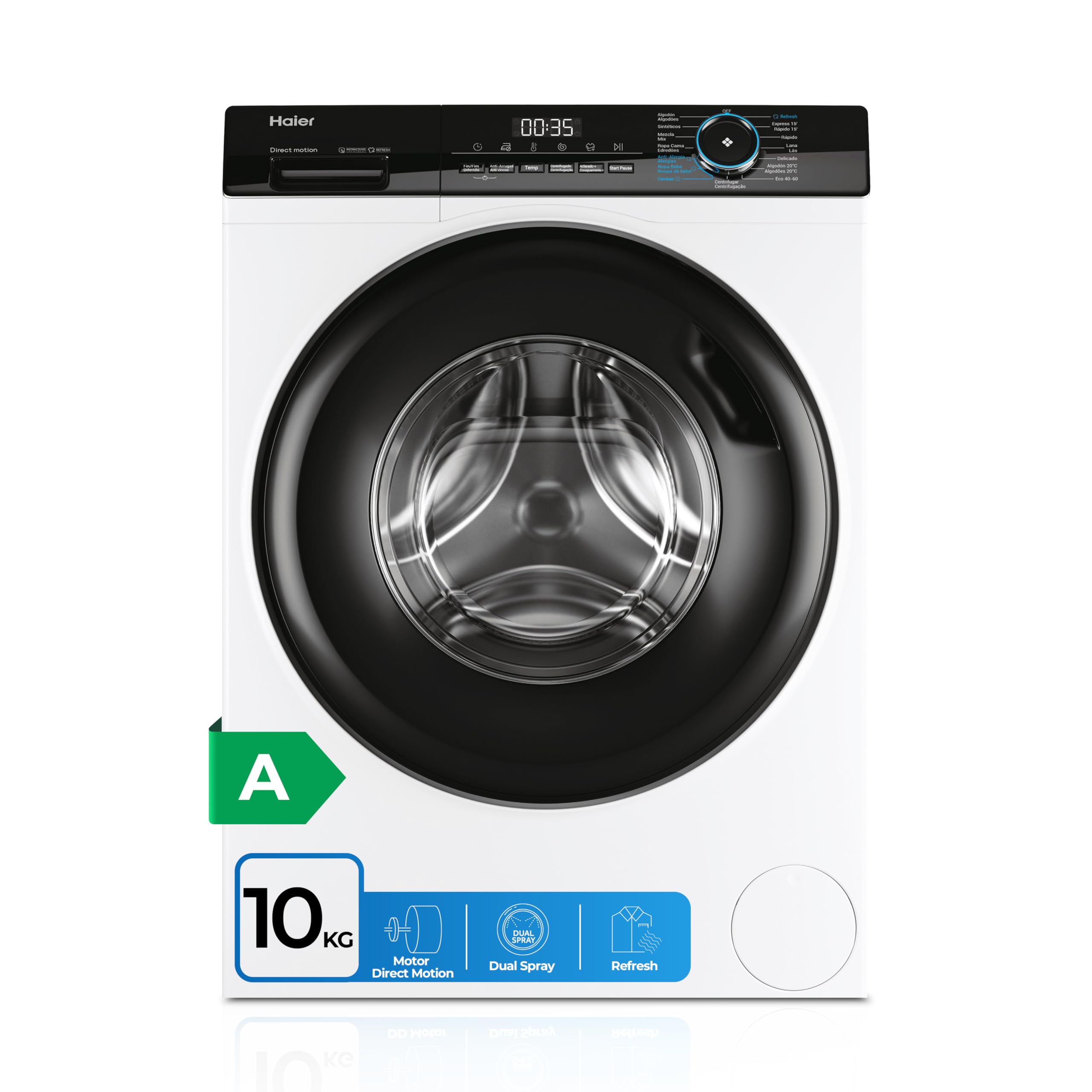 Haier I-Pro Series 3 HW100-B14939-IB- Lavadora Carga Frontal 10KG, Función Vapor, Motor Direct Motion, Tratamiento Antibacterias, 1400 RPM, Fin Diferido, Detector Automático de KG, 15 Programas,Blanco Etiqueta Energética