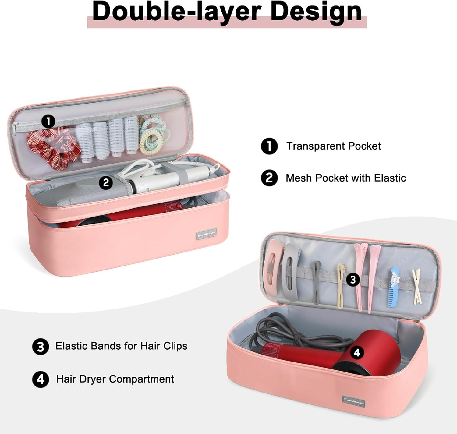 Double-Layer Travel Carrying Case Portable Storage Organizer Bag for women, Compatible with Revlon One-Step Hair Dryer and Volumizer Hot Air Brush and Attachments Scandihome Series (Bag Only)