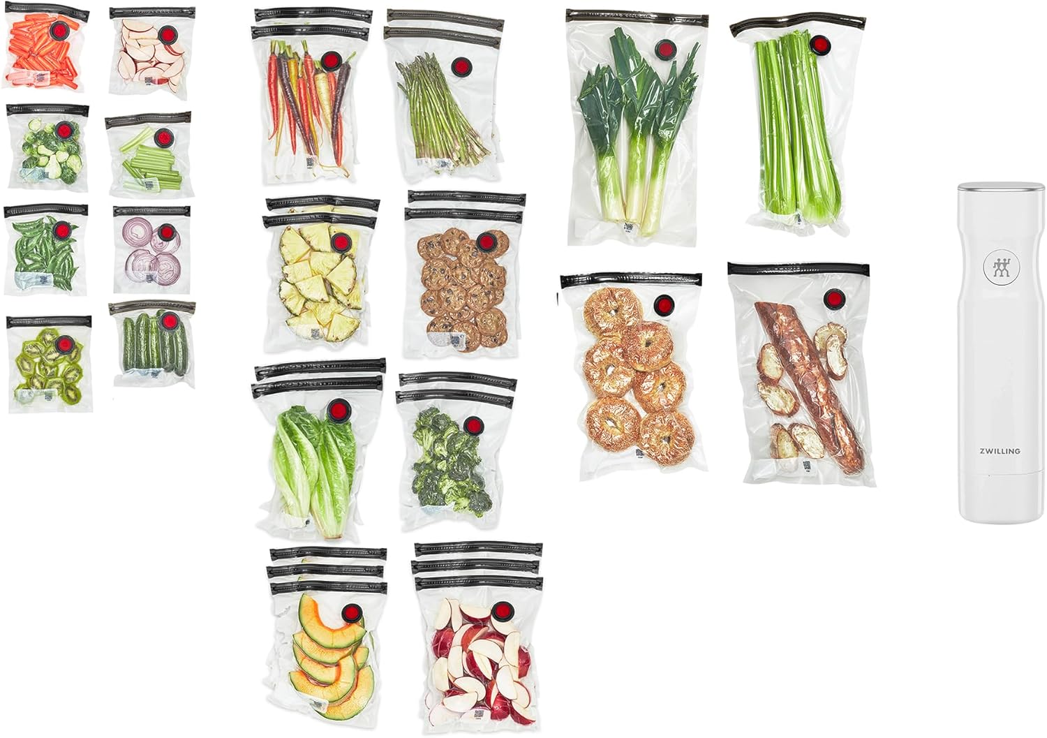 ZWILLING Fresh & Save 30-pc Assorted Sizes Vacuum Sealer Bags, Reusable Sous Vide Bags with Vacuum Pump