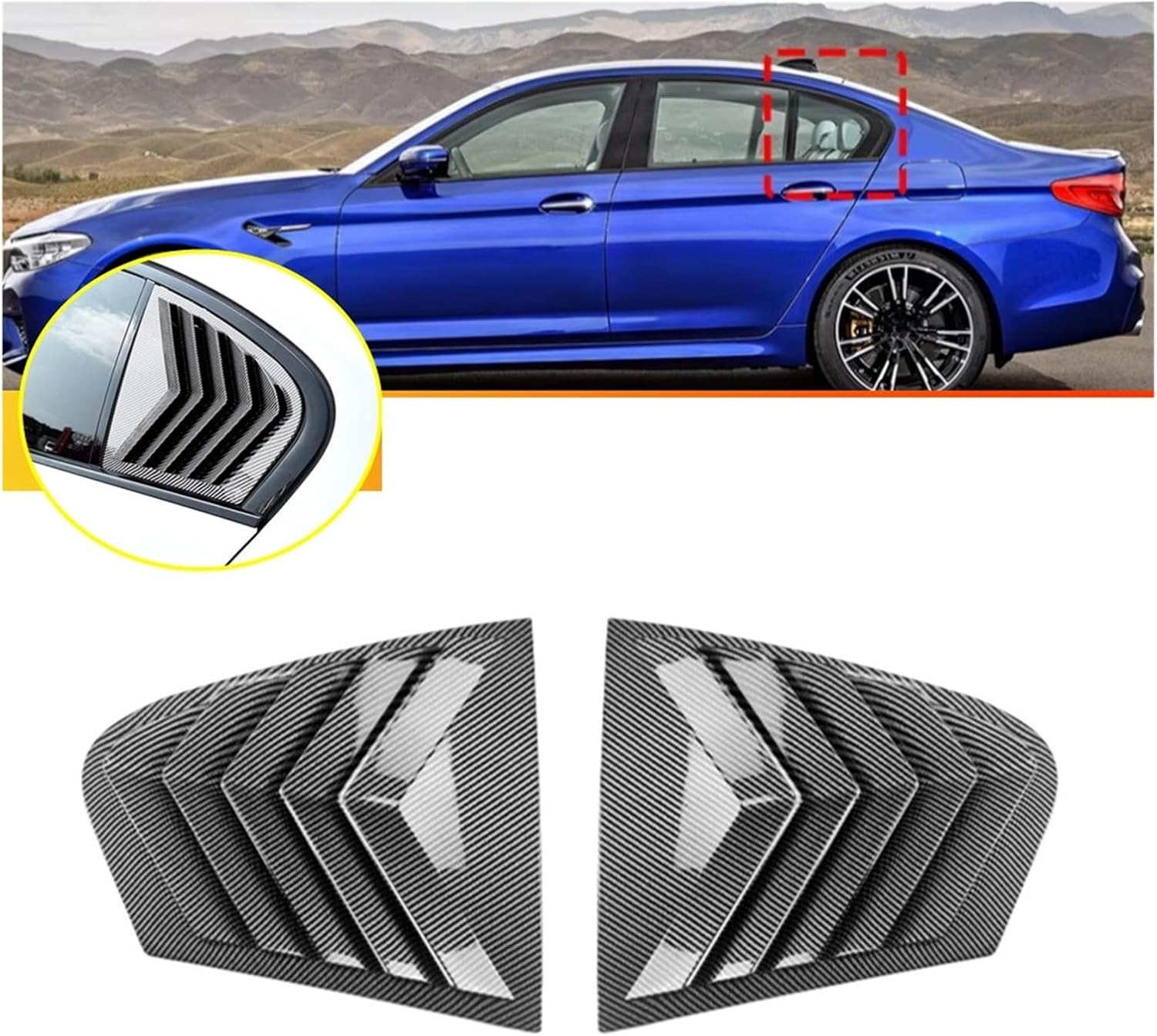 Fit for BMW 5 Series G30 2018 2019 2020 2021 2022 2023 Car Exterior Rear Window Quarter Scoop Louver Shutter Cover Side Vent Trim(Gloss Black)