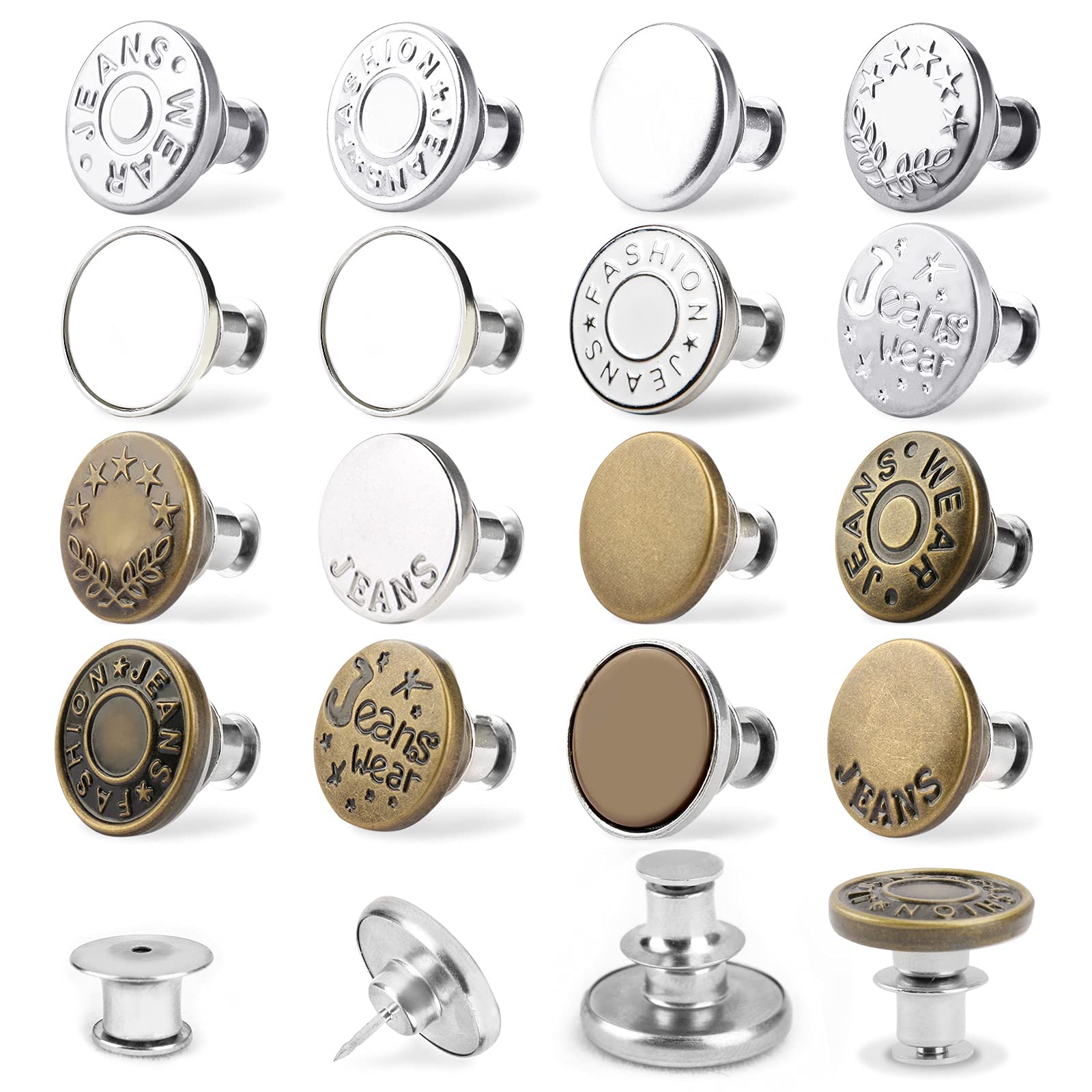 YUANHANG Button Pins for Jeans: 16 Sets of Pants Button Pins - Insatant Replacement Buttons - No Sew - Removable Button - Reusable Waist Button - Easy Adjustable Waist Size - Perfect Fit Pants Waist