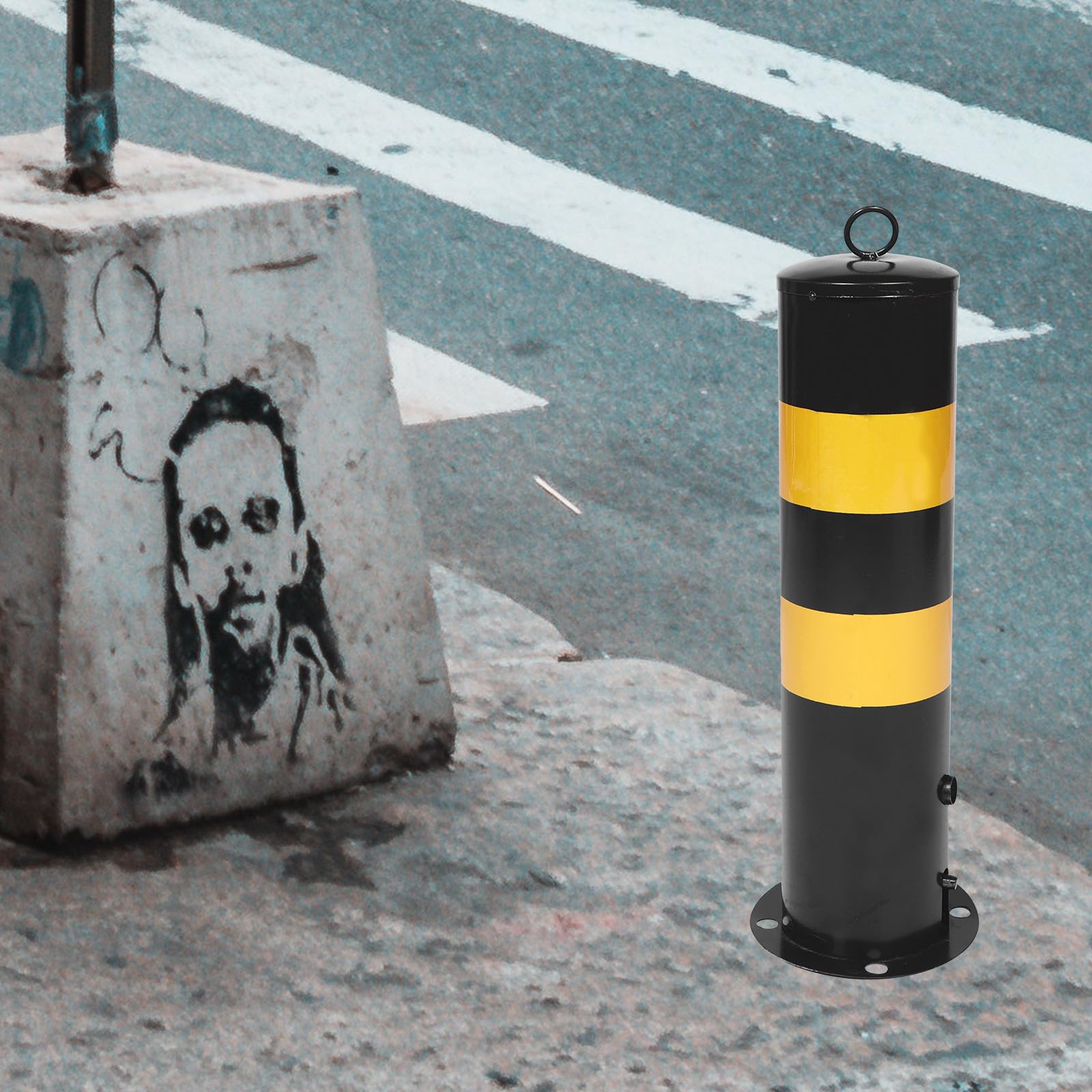 Genérico Barrera de Seguridad para Aparcamiento de Acero Reforzado 50 Cm Señalización Negro y Amarillo, Poste Fijo Anticolisión para Control de Acceso y Delimitación Vial Industrial