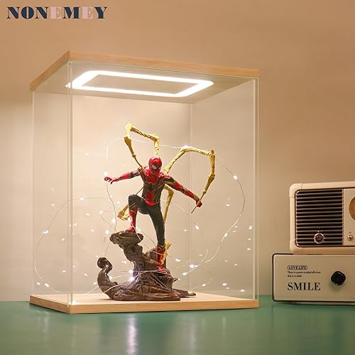 Miniatura 2 de NONEMEY Vitrina de acrílico con luz LED para coleccionables, soporte de acrílico transparente para exhibición, protección a prueba de polvo, caja