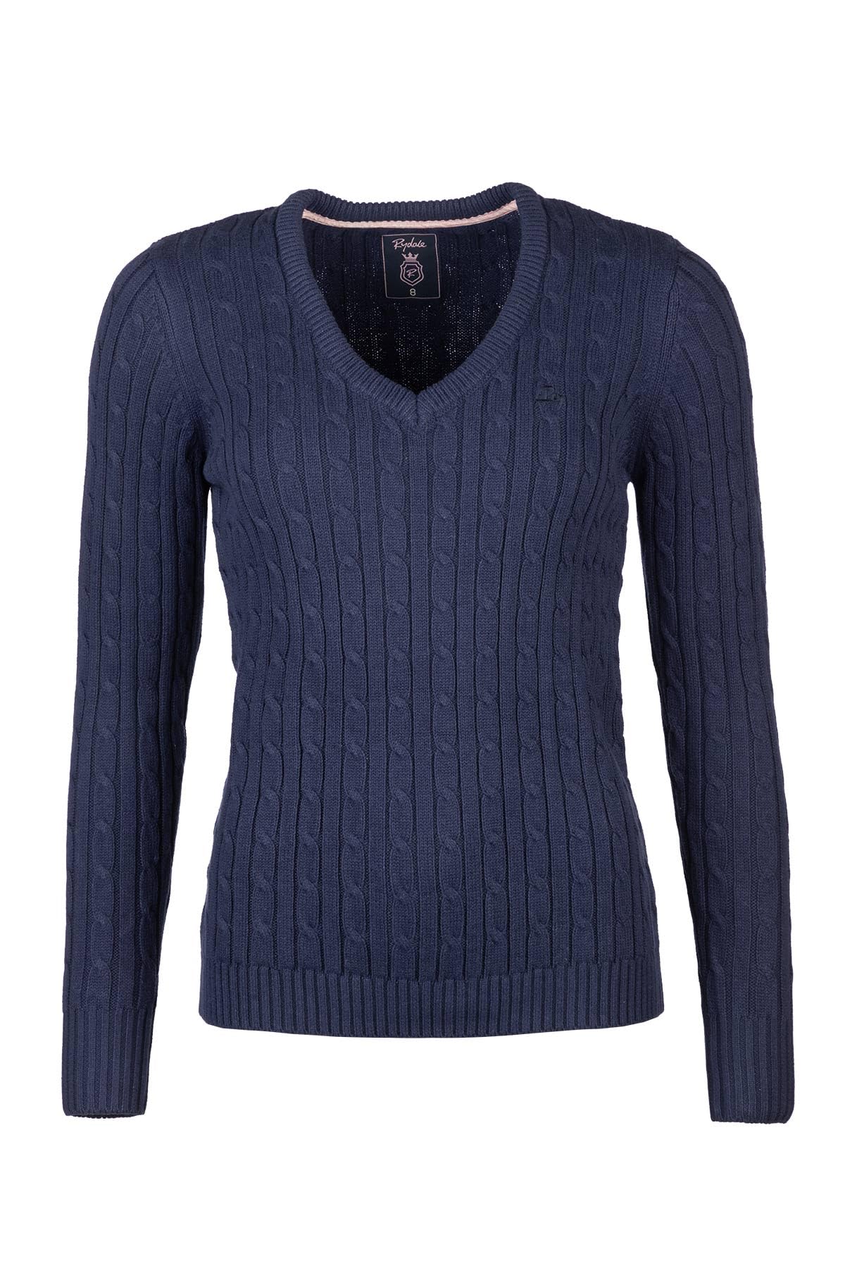 Rydale Women's Navy V Neck Cable Knit Jumper Chunky Knitted Jumper Pullover Sweater (Uk, Numeric, 8, Regular, Regular, )