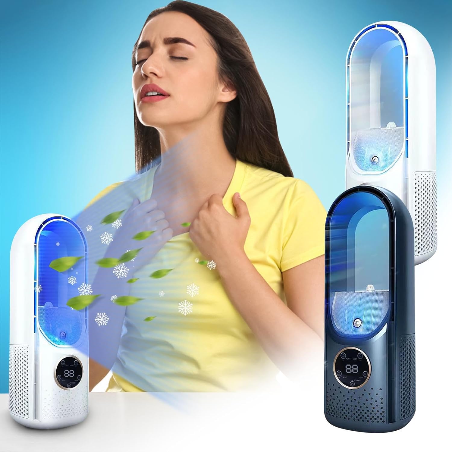 Bladeless Personal Fan, Portable Air Conditioners with Night Light 6 Wind Speed