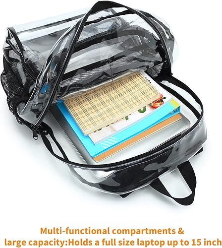 Miniatura 7 de Mochila transparente, bolsa transparente grande aprobada para estadios, resistente de PVC, transparente, mochilas para universidad, Gris, Mochilas