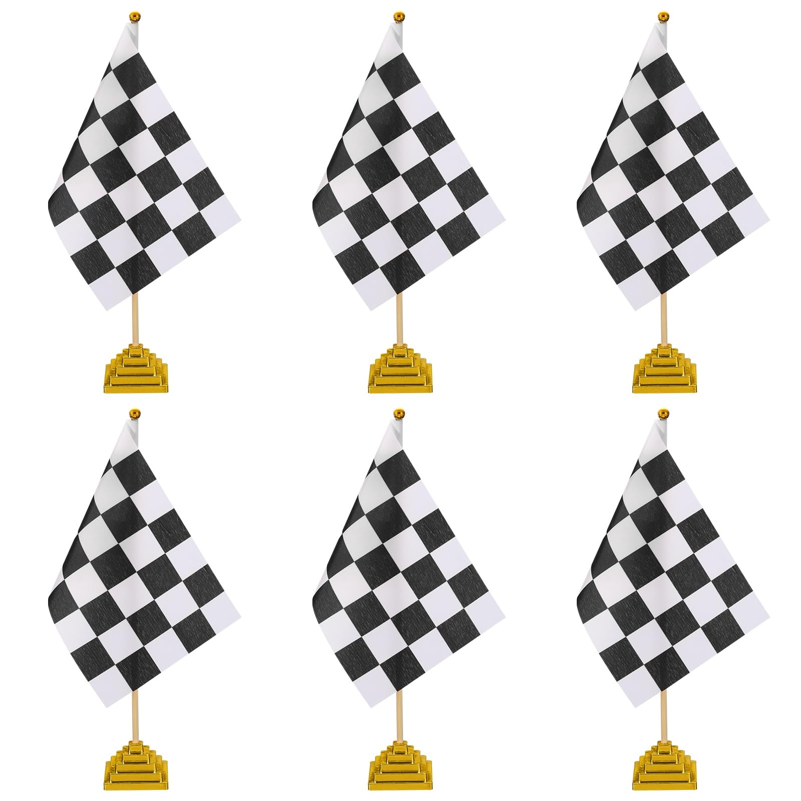 Petit ensemble de drapeaux de course pour bureau et table avec base dorée
