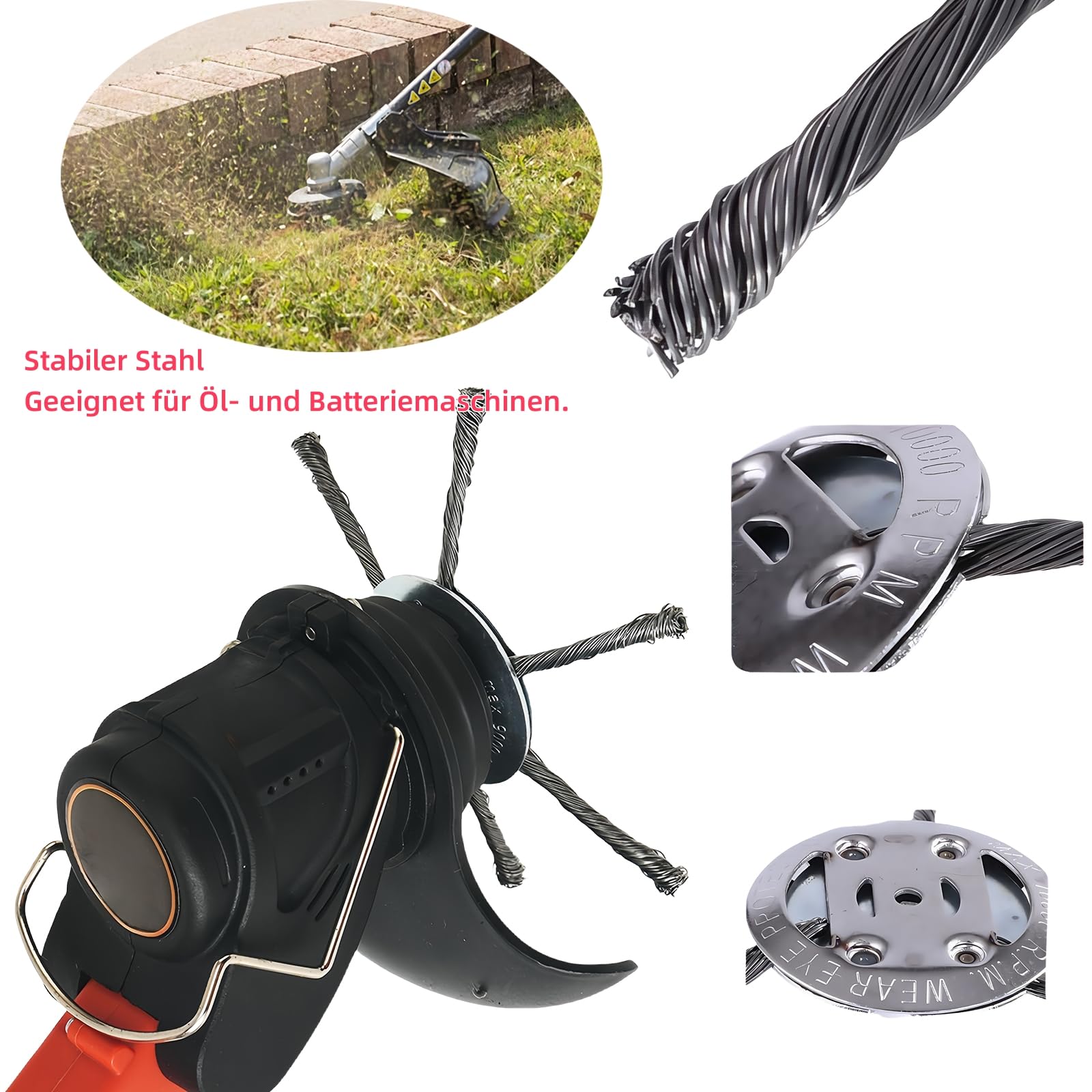 Cepillo de malezas profesional, acero inoxidable, 150-230 mm, cabezal de fresado para desbrozadora, alambre de acero, cabezal de cortacésped, desbrozadora, eliminación eficiente de musgo en el