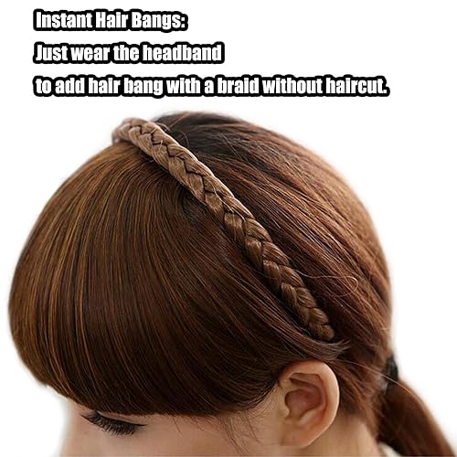 Miniatura 5 de Diadema trenzada de pelo sintético con flequillo, flequillo instantáneo para el uso diario, mujeres y niñas (negro)