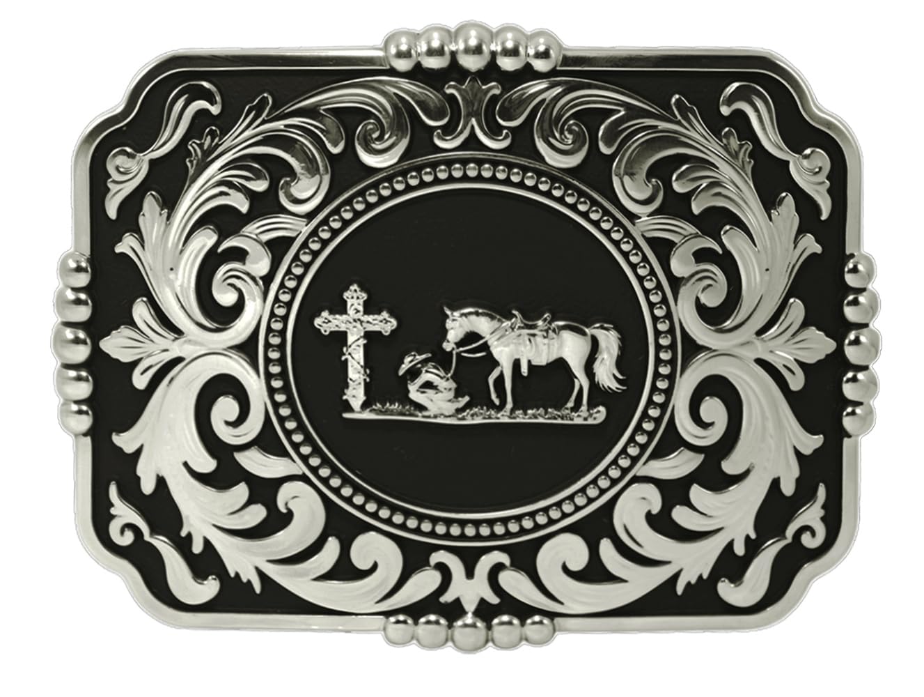 Moranse Cross Cowboy Kneeling Prayer Horse Zinc Alloy Belt Buckles