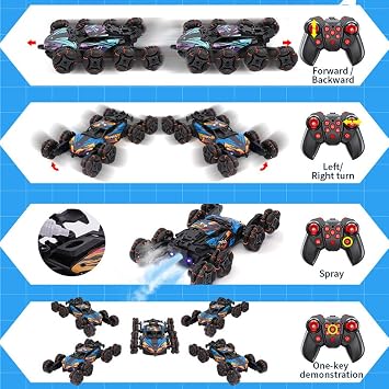Remote Control Car, Gesture Sensing RC Stunt Car, 8WD Transform Cars Climbing Toys with Spary and Light, 360 Rotating, 2.4GHz 8 Wheels RC Cars with 3 Batteries (Orange)