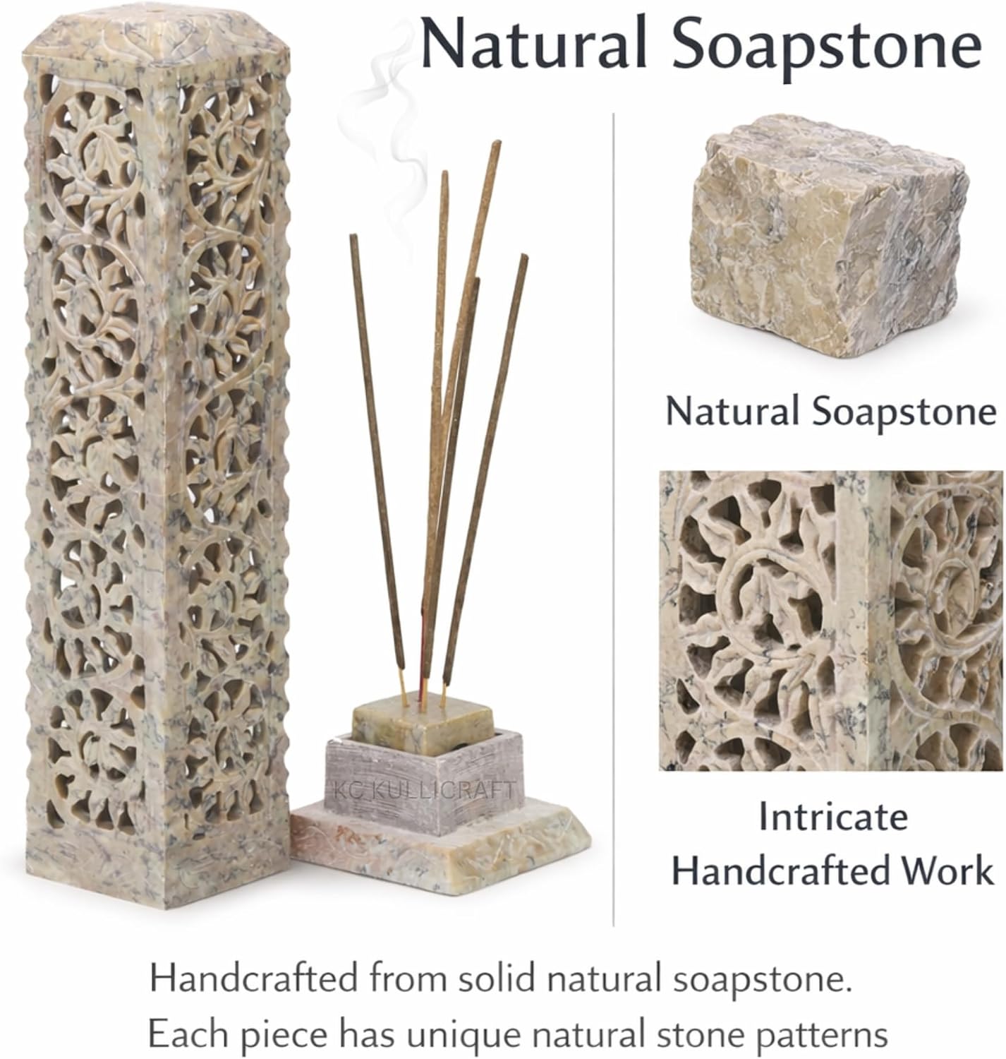 Marble Soapstone Incense Stick Burner, 3 x 3 x 11 Inches