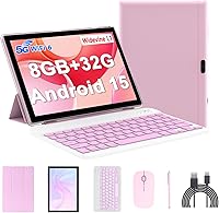 Vista 1 de Android 15 Tablet, 10 Inch 8GB RAM+32GB ROM+1TB Expand, 1.8Ghz Quad-core Processor, 2 in 1 Tablets with Keyboard/ Mouse/ Case/ Stylus, 8MP Camera, 2