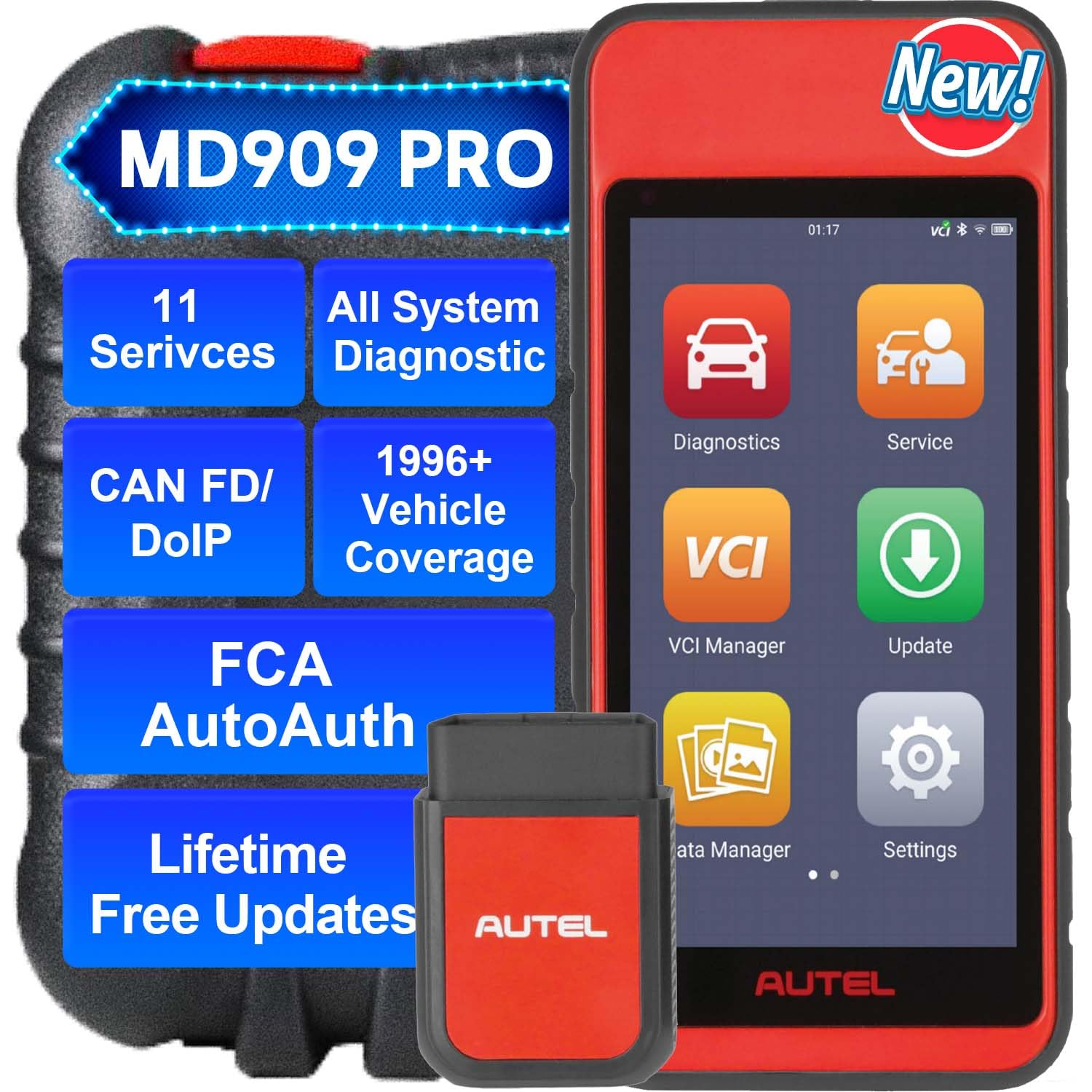 Autel MaxiDiag MD909 PRO All-Systems Diagnostic Tool - Up of MD808PRO MD808 MD906 MD806 Scanner, 11 Services, CAN FD/DoIP Support, 1996+ US/Asian/