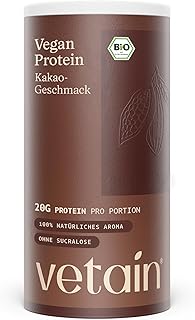 VETAIN Bio Veganes Proteinpulver Kakao - 20g Eiweiß - 600g - 5 Proteinquellen mit fermentierten Erbsen & Reis - Vollständiges Aminosäurenprofil - Ohne Zuckerzusatz & Süßungsmittel