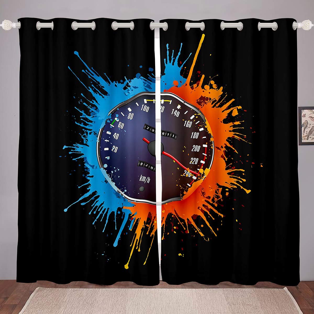 Cortinas de velocímetro para Coche de Carreras, Cortinas Deportivas extremas para Dormitorio, Sala de Estar para niños y niños, Cortinas de Ventanas de Coches de Carreras de Velocidad, Color Azul, ro