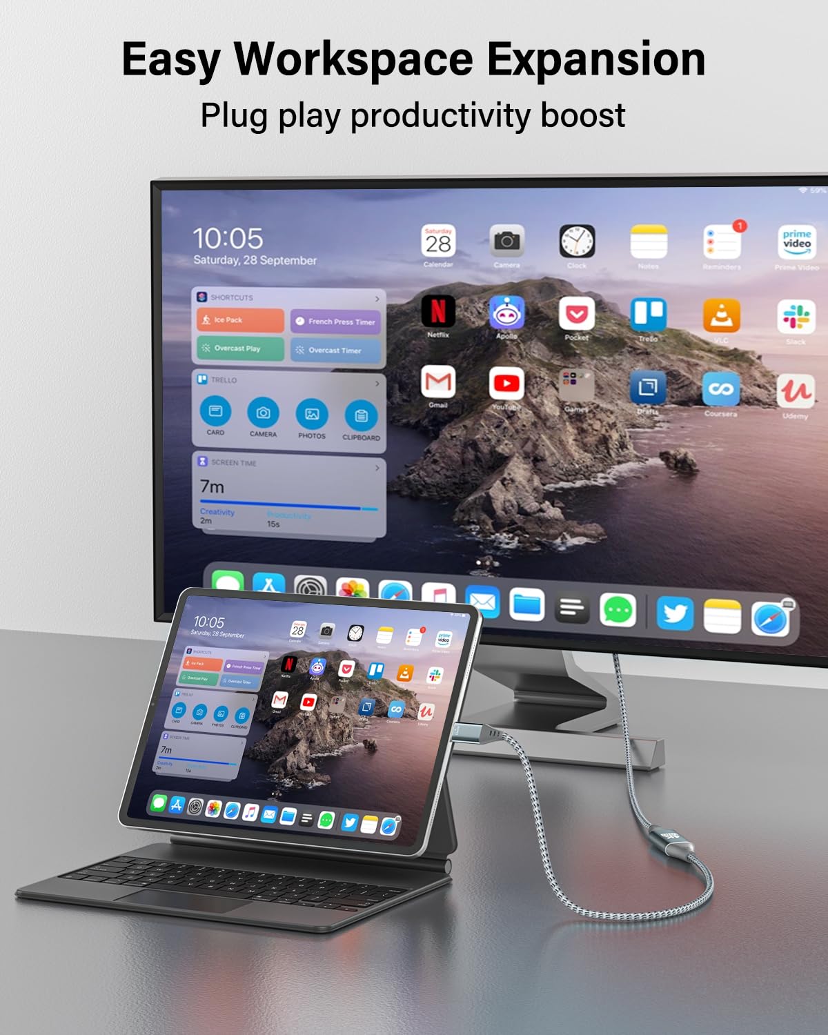 RUIZHI Cable USB C a Micro HDMI de 6 pies, 4K a 60 Hz 18 Gbps adaptador trenzado de nailon