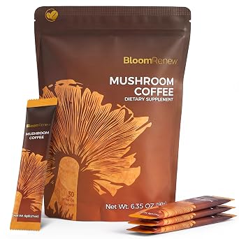 Mushroom Coffee with No Earthy Aftertaste,30 Stick Packs | Smooth coffee flavor,6 mushroom blend with Lions Mane & Turkey Tail,fruiting body extracts,no gritty residue