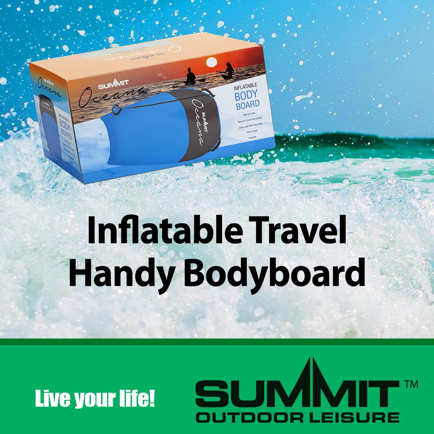 VFM - Inflatable Blue Single Bodyboard for One Person - Summit Oceana, 8.1 cm (width) x 36.1 cm (length) - Image 5