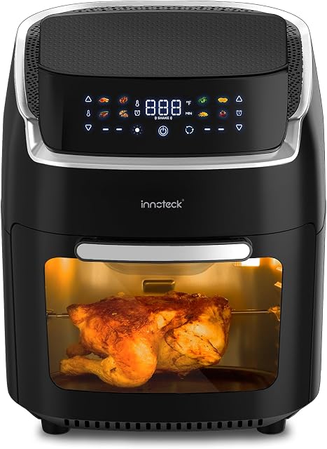 Innoteck 12.7QT Digital Air Fryer Oven - One Touch Controls - Air Fry, Roast, Dehydrate, Bake, Reheat - 8 Functions - Oil Less - Rotisserie - Removable Dishwasher Safe Parts 12L