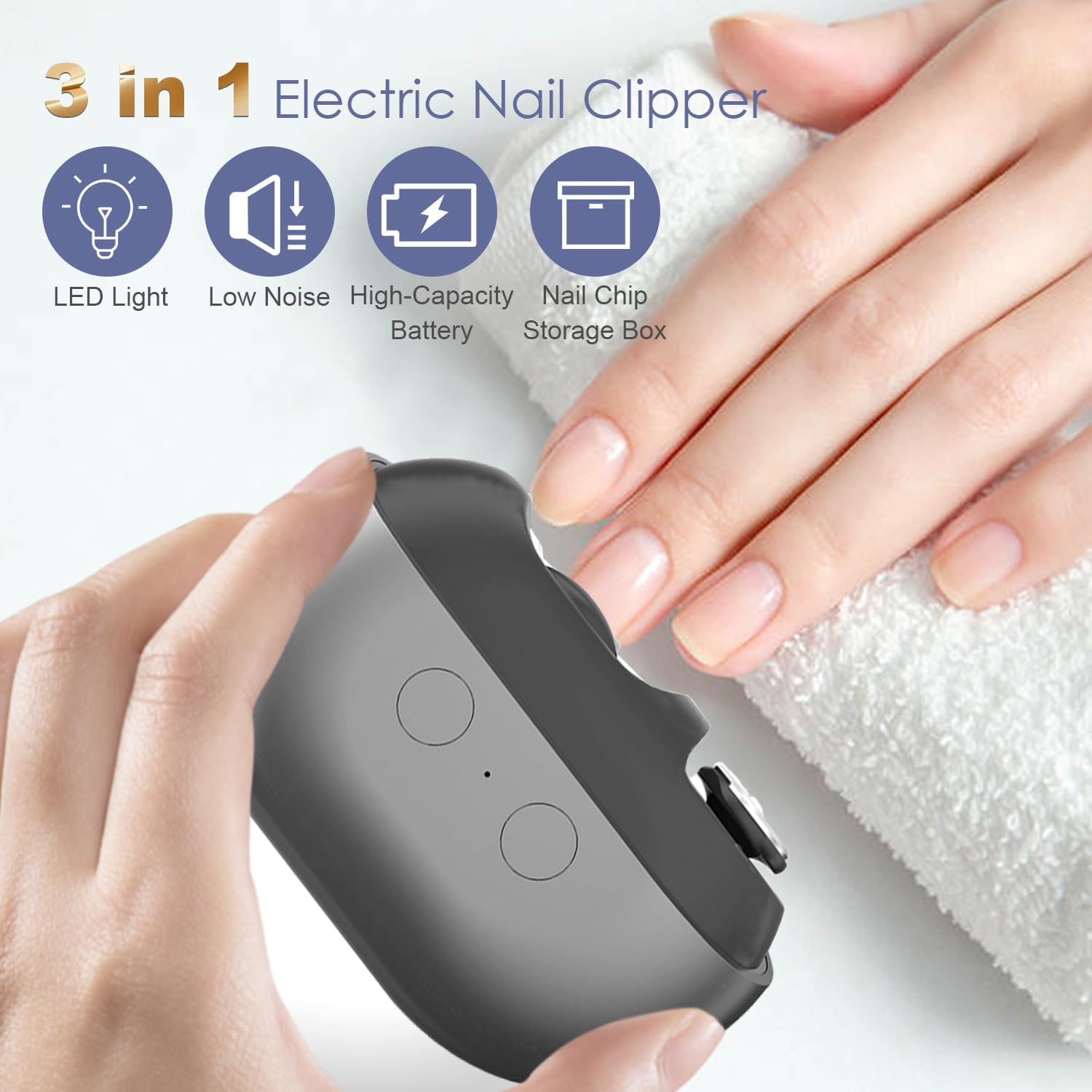 Electric Nail Clipper, New Electric Nail Clippers for Seniors with Polishing, LED Light and Nail Scraps Storage, Electric Toenail Clippers for Seniors Adults (Grey)