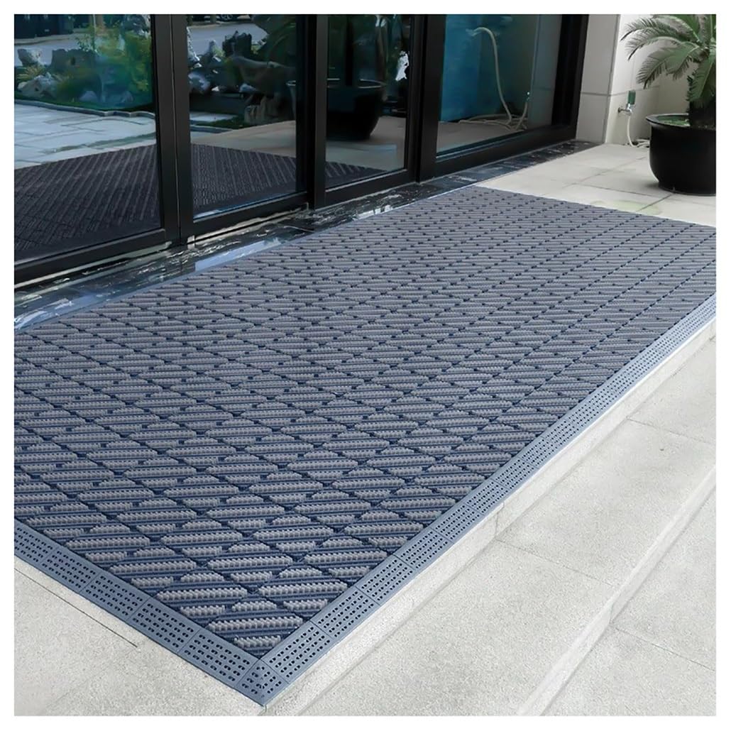Paillassons robustes entrées extérieures tapis sol gris 90x120cm