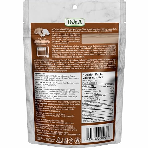 DJ&A Shiitake Mushroom Crisps, 65 GR
