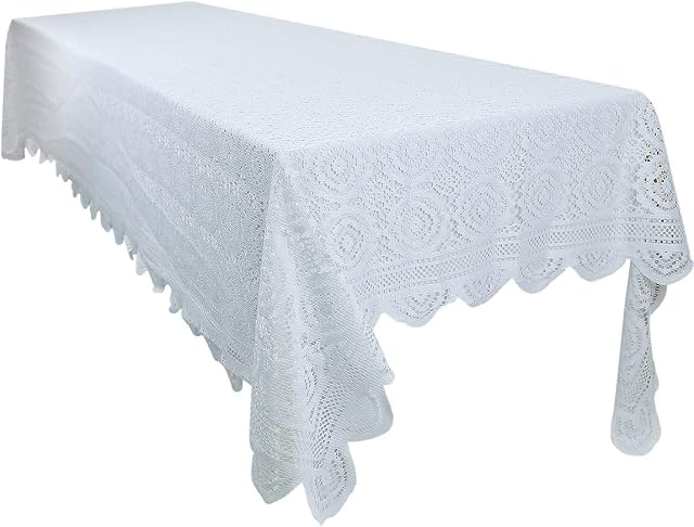 mookaitedecor White Large Tablecloth Rectangular,Table Cloth Polyester Lace for Wedding Party Kitchen