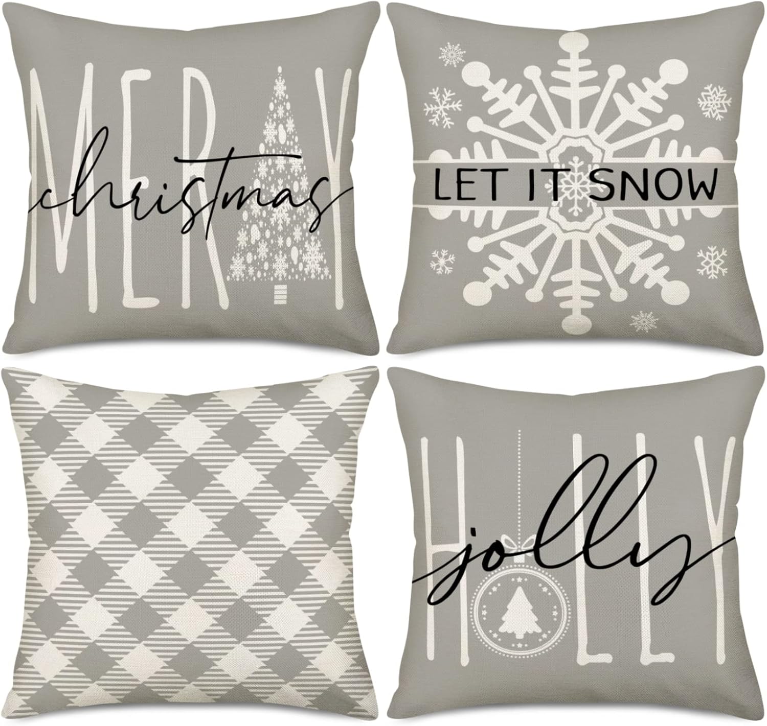 Aremetop Gray Christmas Pillow Covers 24x24 Inch Set of 4