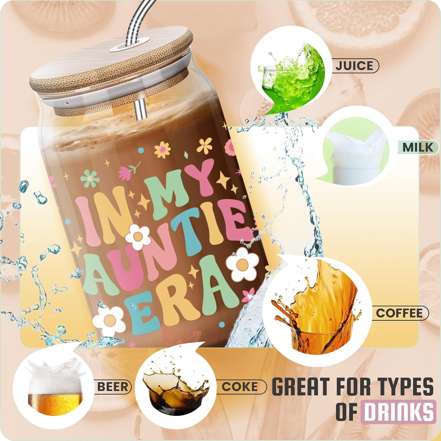 Mothers Day Gifts for Aunt Auntie - Funny Birthday Christmas Day Gifts from Niece for Auntie New Aunt - 16 Oz Glass Coffee Cup - Image 6