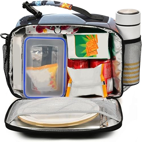 Miniatura 2 de Kcldeci Bolsa de almuerzo aislada para mujereshombres, pelota de fútbol en fuego y agua, lonchera reutilizable para oficina, trabajo, escuela,