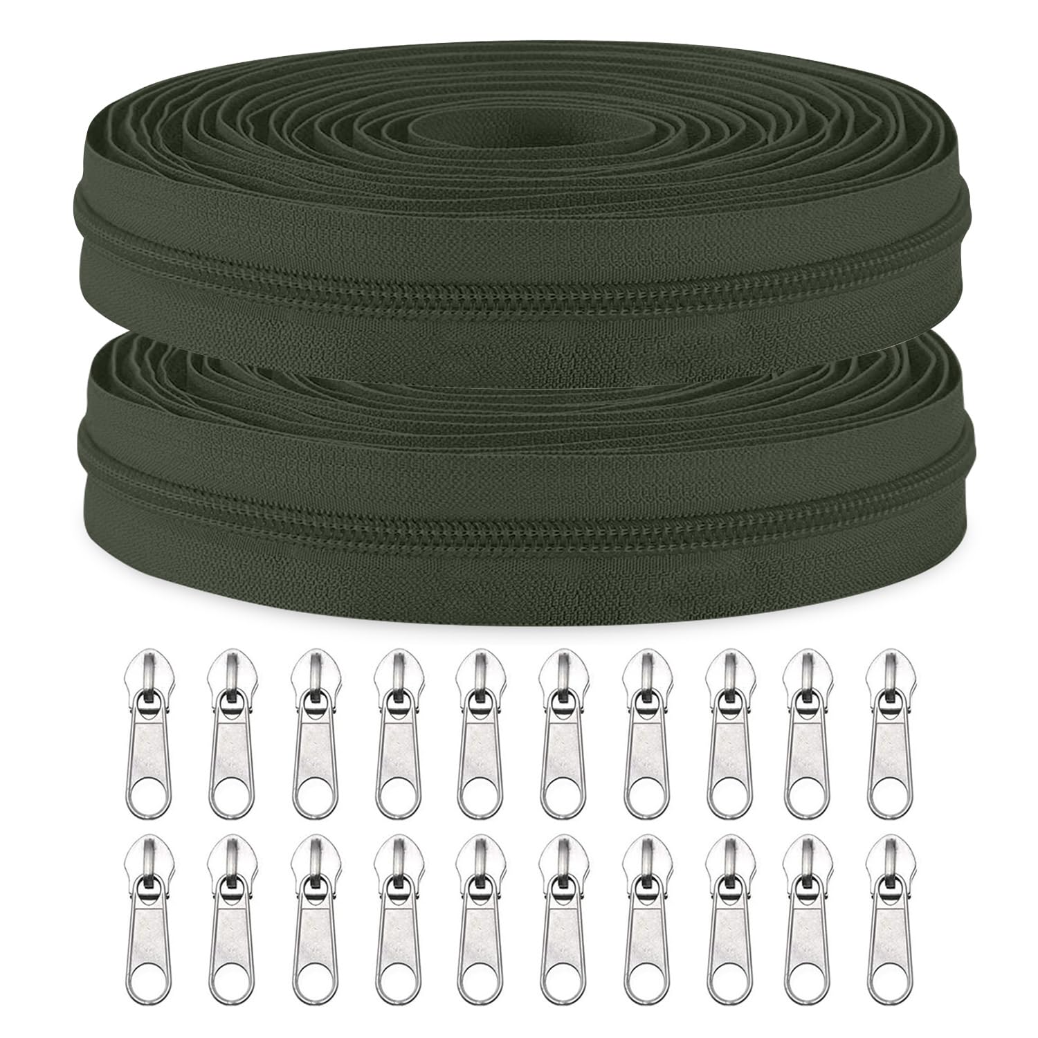 Photo 1 of Sawoake 10 Yards Dark Green Nylon Coil Zipper by The Yards, 20PCS Zipper Sliders for DIY Sewing Craft Bags