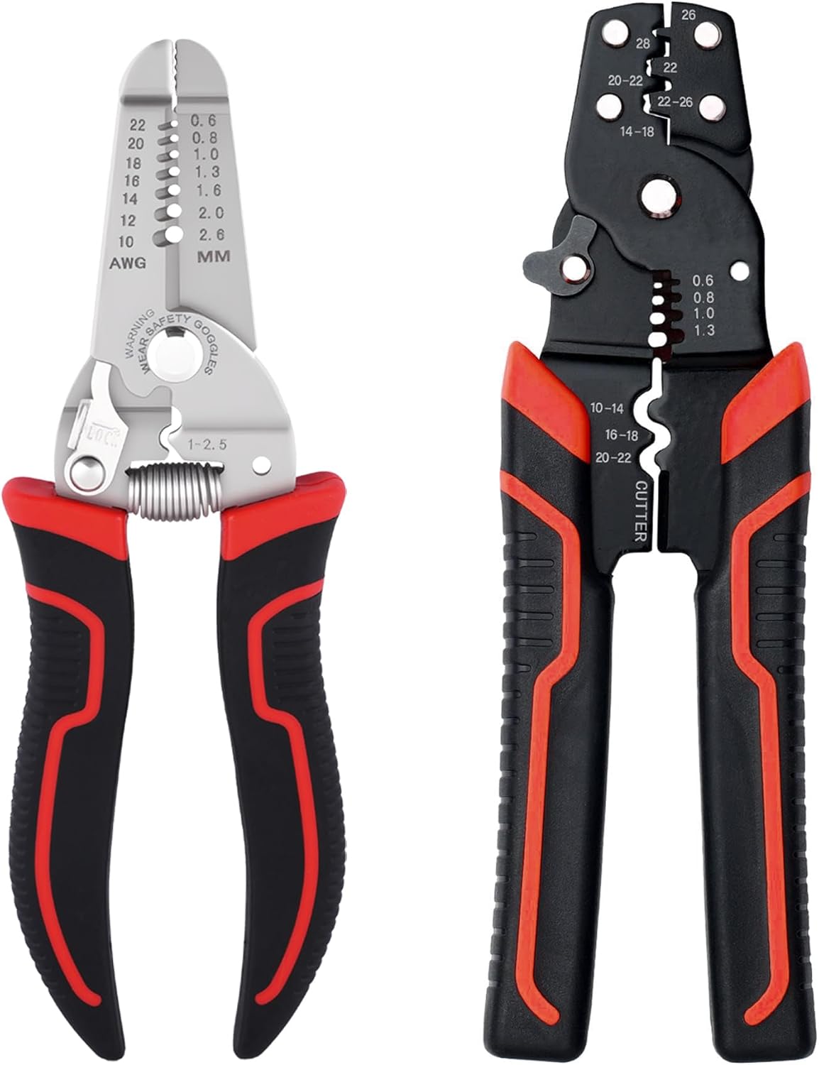 Wire Stripper Crimper Pliers Set for AWG 10-22, 2 PCs Wire Stripping Crimping Tool, Wire Strippers with Wire Cutter for Stripping Solid Wires, Crimping Terminal Wire Connector, Cutting Wires Cables